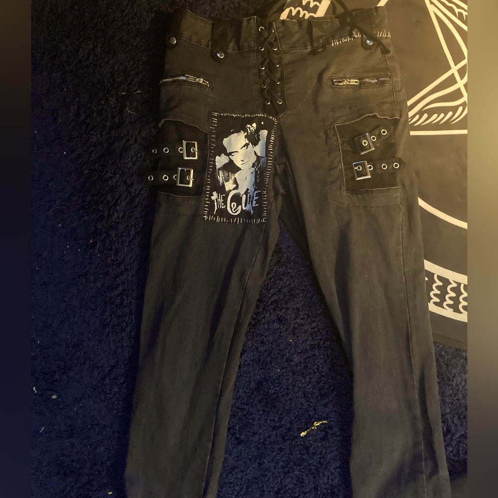 Killstar pants with a Cure patch hand sewn on